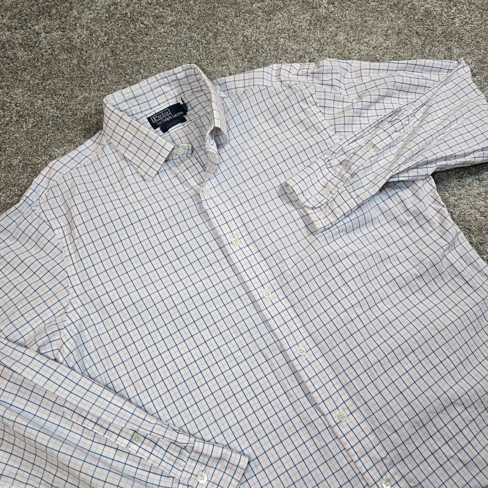 Polo Ralph Lauren Mens Large Classic Fit Gingham‎ Check Blue/ Pink Cotton Shirt